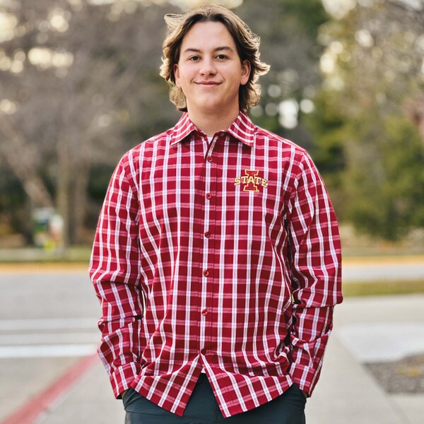 Antigua I-State Cardinal Button Up Long Sleeve Shirt